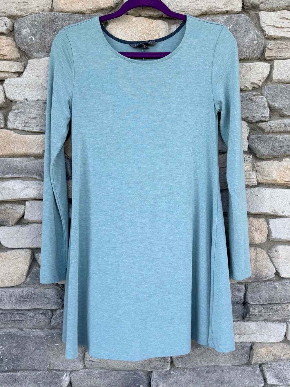 Free Fly Bamboo Long Sleeve Swing Dress Heather Blue Sage Size Small S UPF 50+